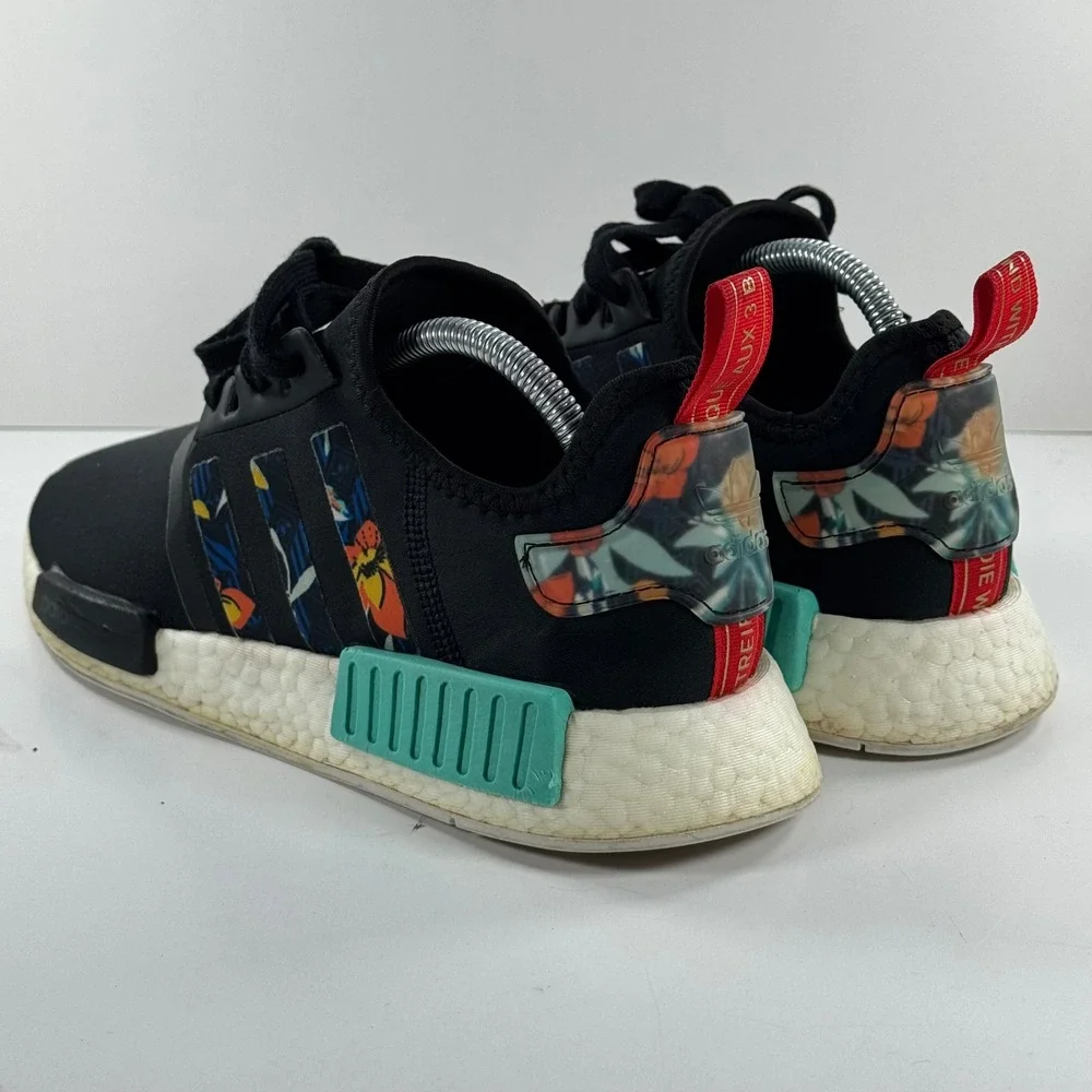 Adidas NMD R1 Core Black Floral Stripes Teal Accents Sneakers‎ FY3665 Mens 9